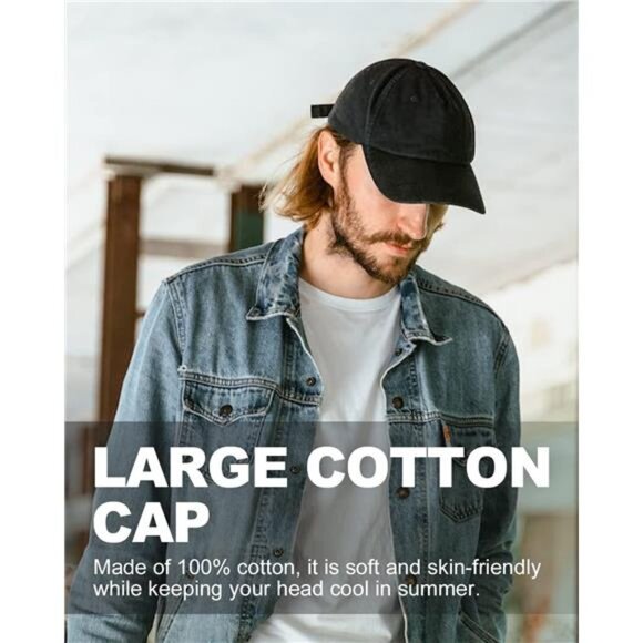 XXL big head baseball cap adjustable cotton dad hat large size unisex cap women - Picture 4 of 7